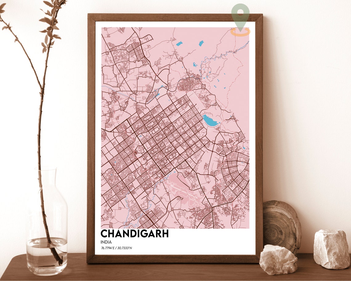 Chandigarh India Dark Green Planned Grid City Map Design Poster - Image 5