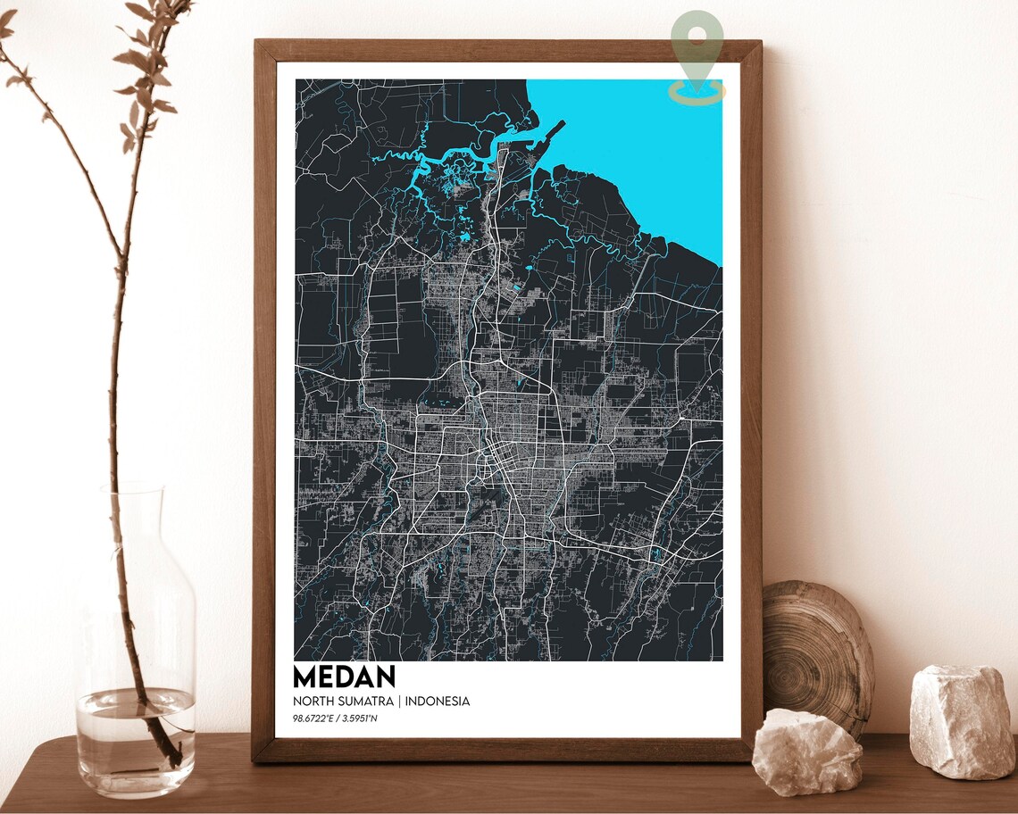 Medan North Sumatra Indonesia City Street Map Red Art Travel Poster - Image 3