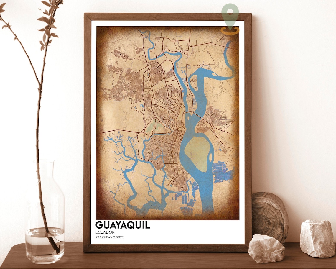 Guayaquil Ecuador Purple Peach River Street Map Port Art Poster - Image 6