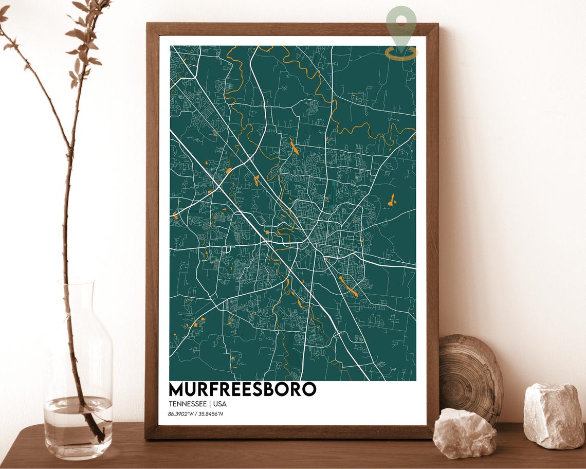 Murfreesboro Tennessee Forest Green Modern City Map Art Poster