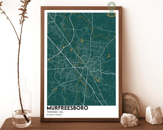 Murfreesboro Tennessee Forest Green Modern City Map Art Poster