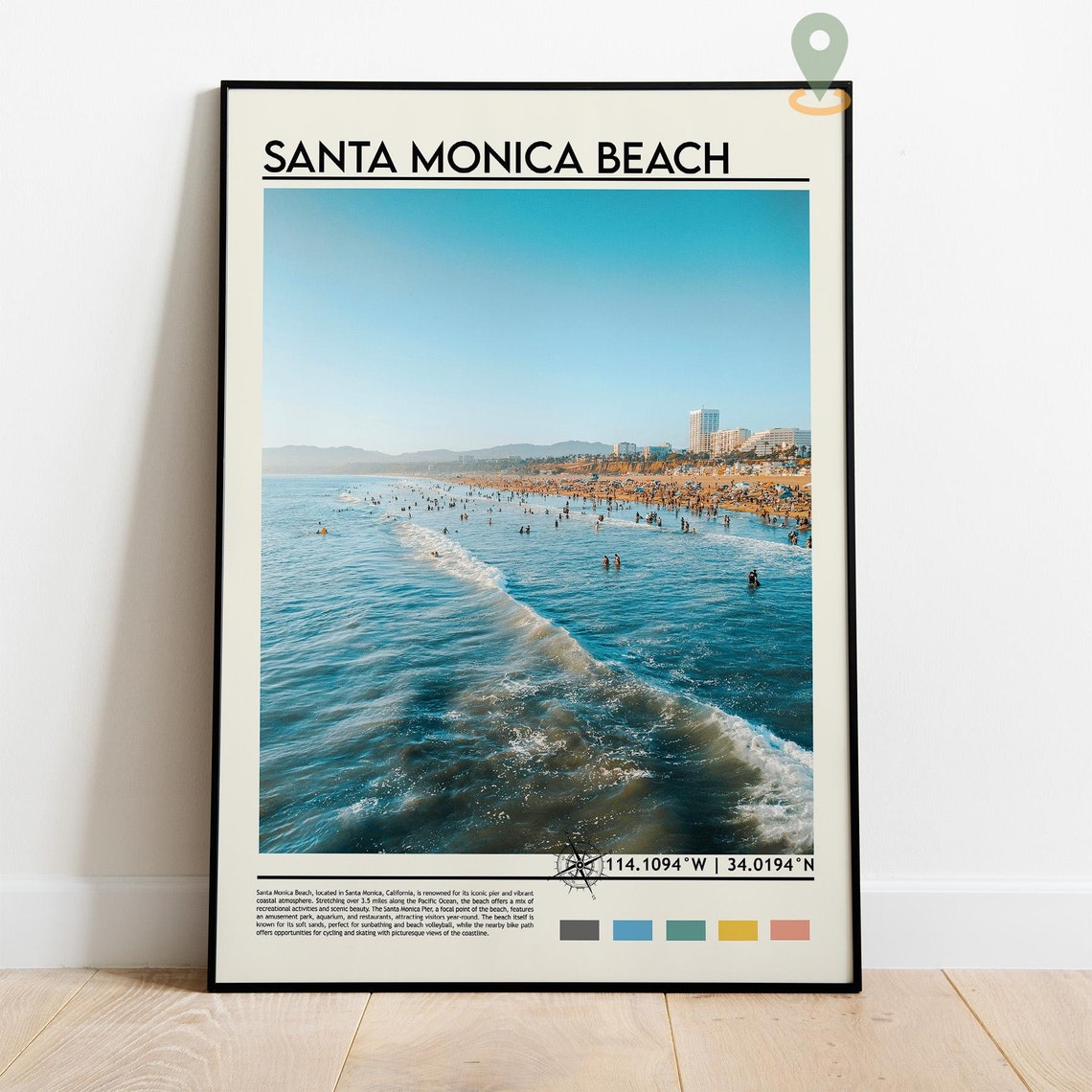 Santa Monica Beach California Waves Crowded Summer Travel Poster - Image 4