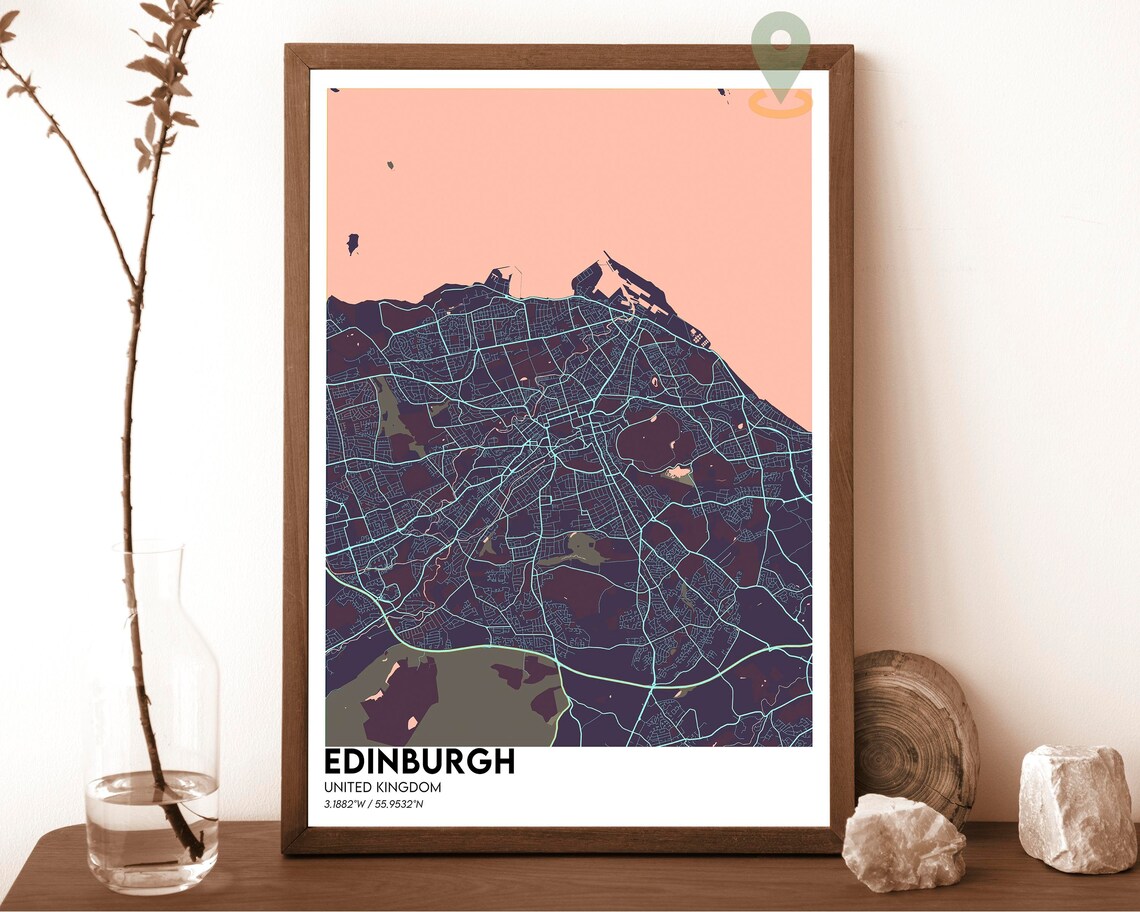 Edinburgh Scotland Navy Gold Bold Modern City Street Map Poster - Image 3