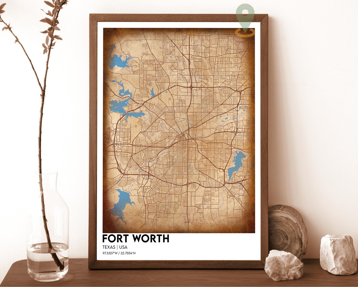 Fort Worth Texas USA City Map Dusty Rose Modern Street Art Poster - Image 3