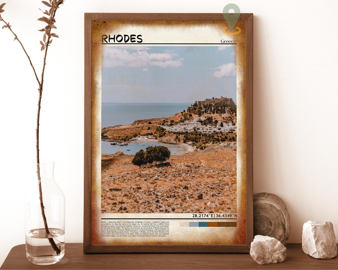 Rhodes Greece Lindos Castle Aegean Sea Coastline Photo Poster - Image 6