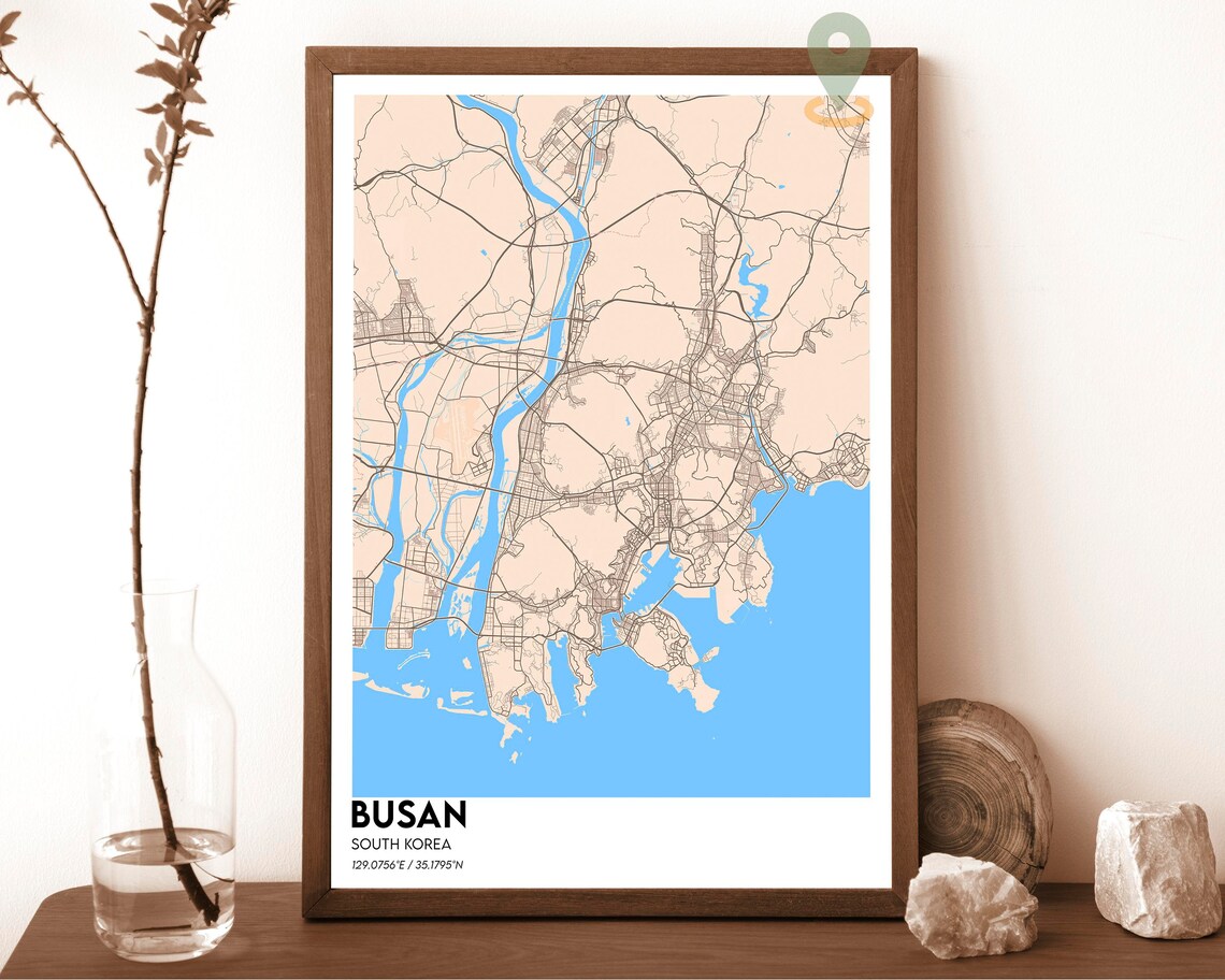 Busan South Korea City Map Art Poster Orange Charcoal Modern Decor - Image 4
