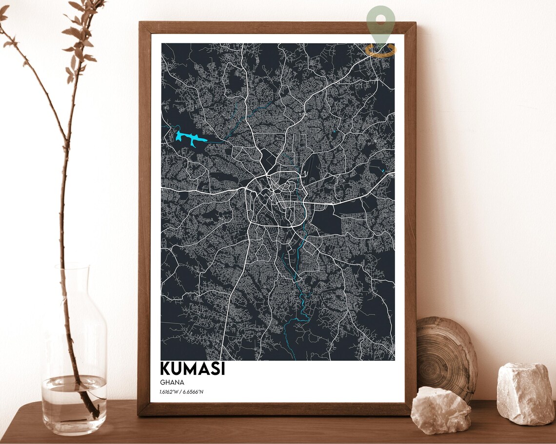 Kumasi Ghana Deep Teal Modern Minimalist City Street Map Wall Art - Image 3