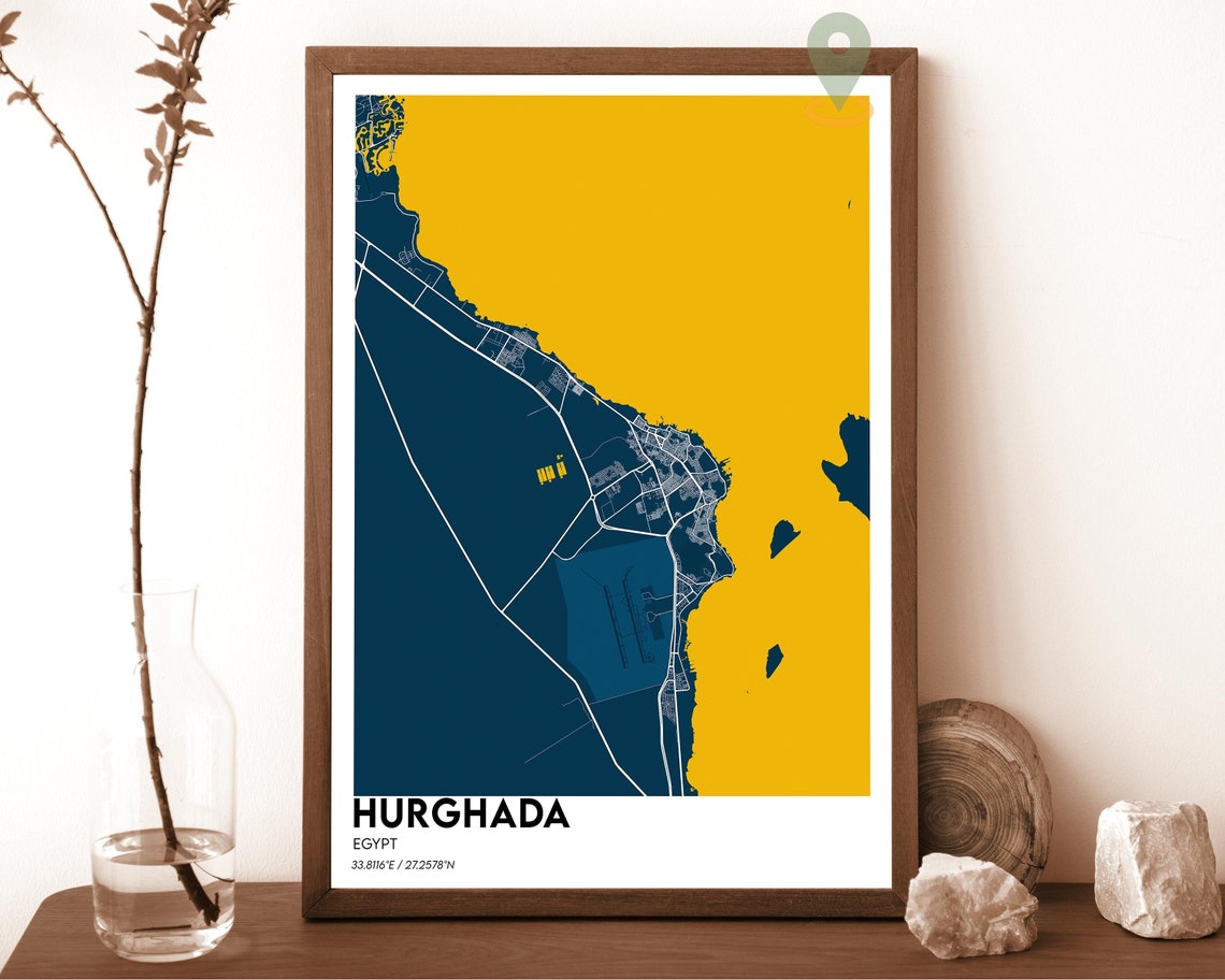 Hurghada Egypt Red Sea Modern City Map Navy Aqua Minimalist Poster - Image 6