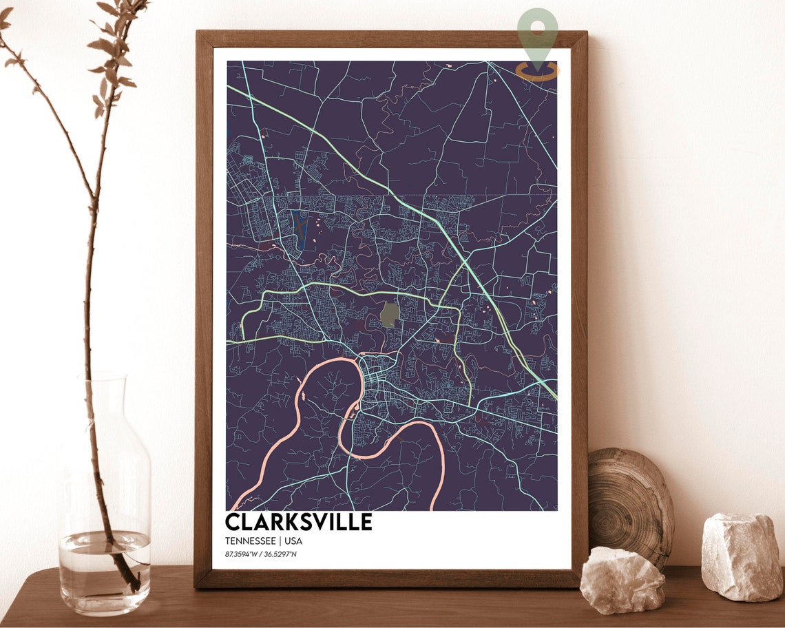Clarksville Tennessee Clarksville Map Clarksville Map Print Clarksville Gift Clarksville Wall Art Clarksville City Travel Poster