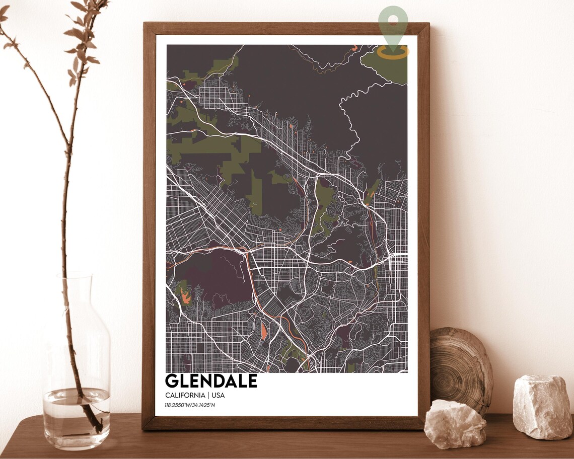 Glendale California Brown Cream Classic City Map Home Decor Poster - Image 2