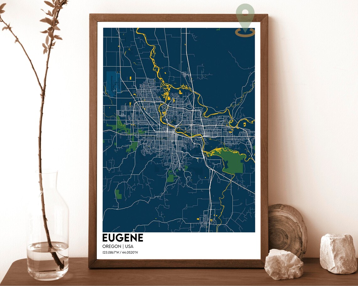 Eugene Oregon USA Night Street Map Dark Modern City Art Poster - Image 6