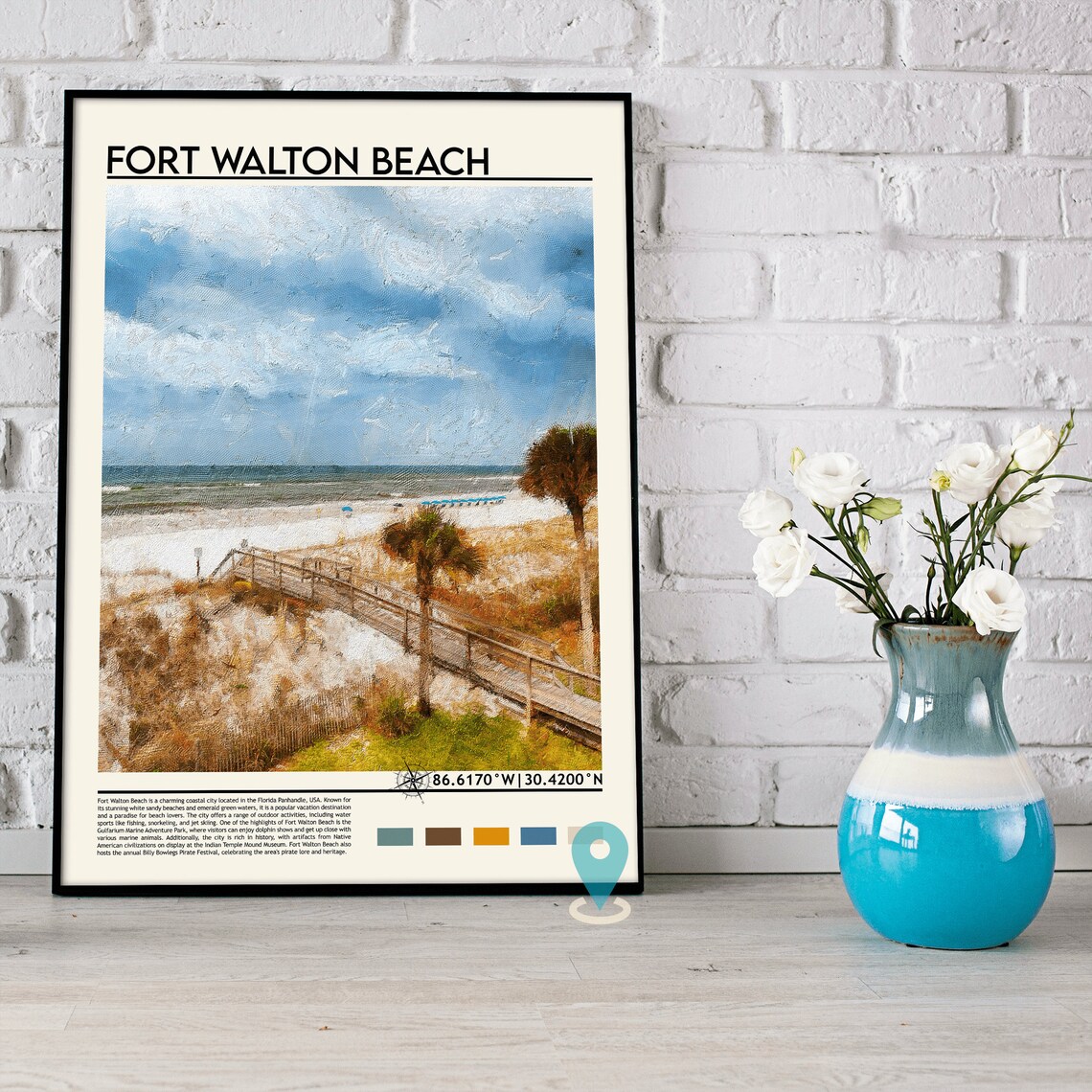 Fort Walton Beach Print Fort Walton Poster Fort Walton Wall Art Oil Painting Poster City Print City Artwork Travel Artwork - Image 3