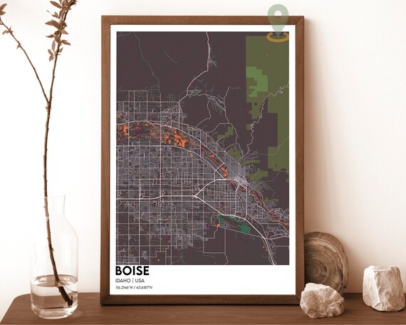 Boise Idaho USA City Map Poster Charcoal Green Modern Style Art