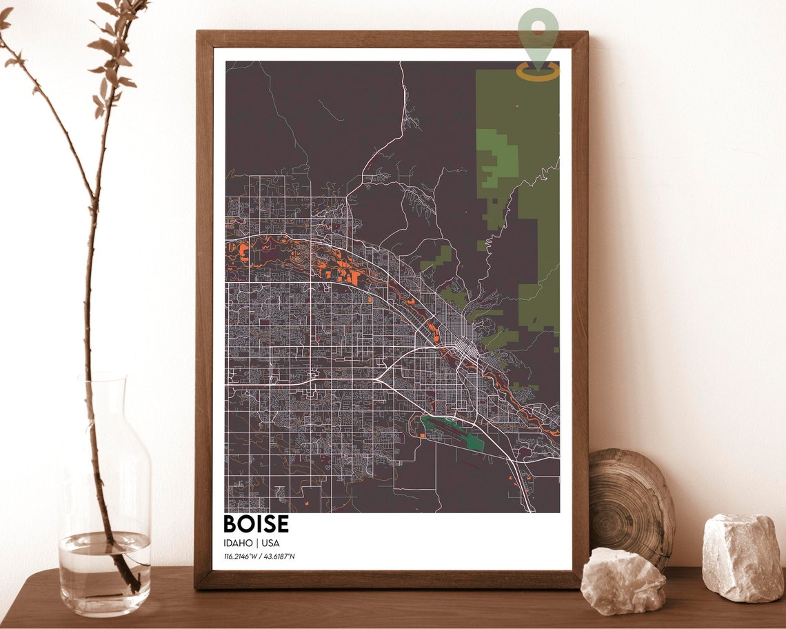 Boise Idaho USA City Map Poster Charcoal Green Modern Style Art