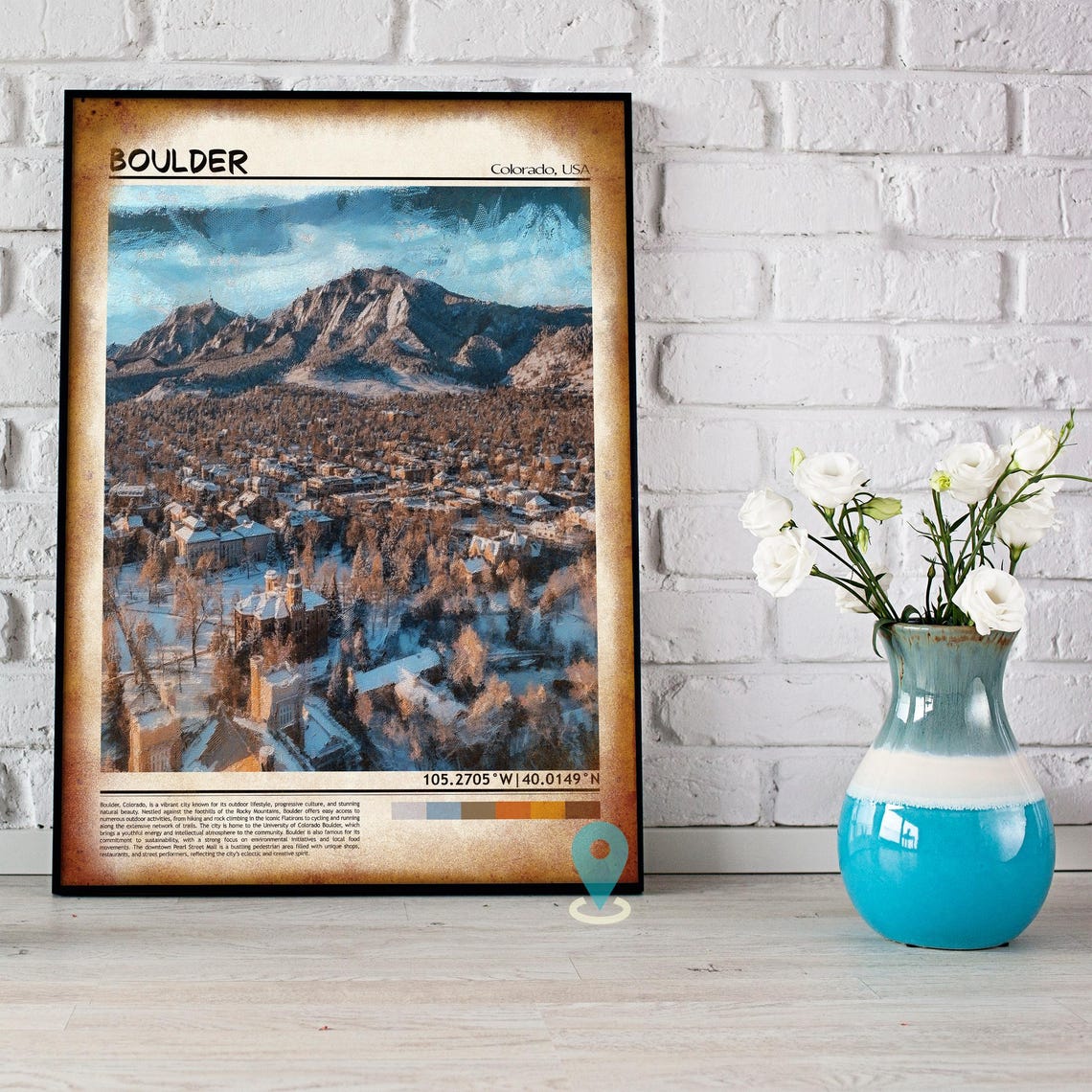 Boulder Colorado Winter Aerial View of Flatirons Peaks Poster - Image 5