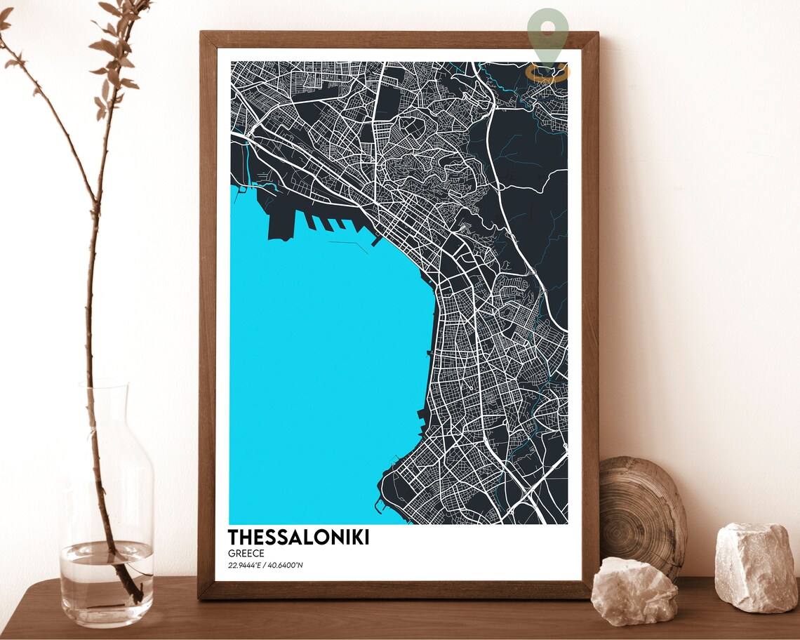 Thessaloniki Greece Vintage Sepia City Map Waterfront Antique Poster - Image 6