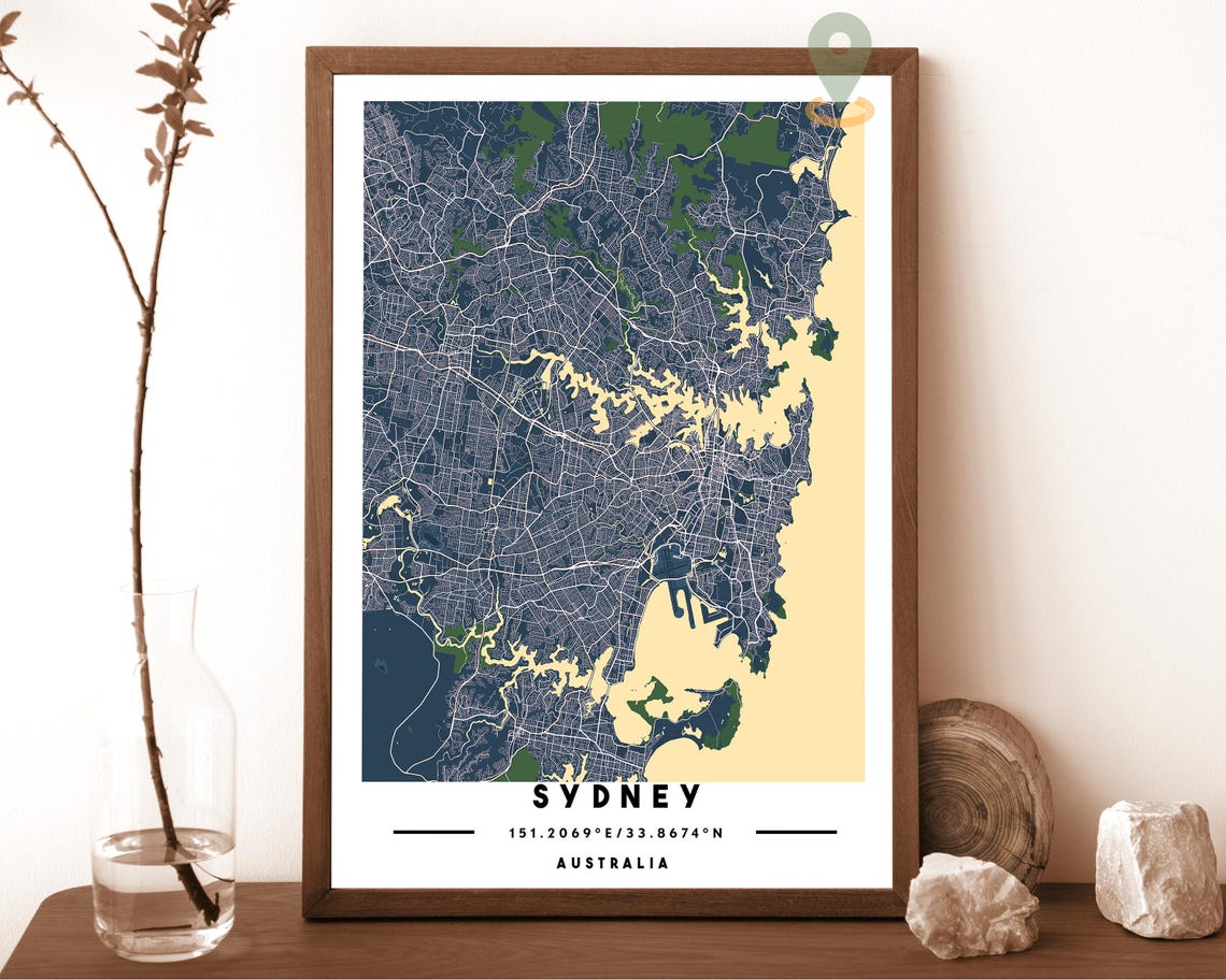 Sydney Australia City Map Art Poster Teal Yellow Modern Decor - Image 6