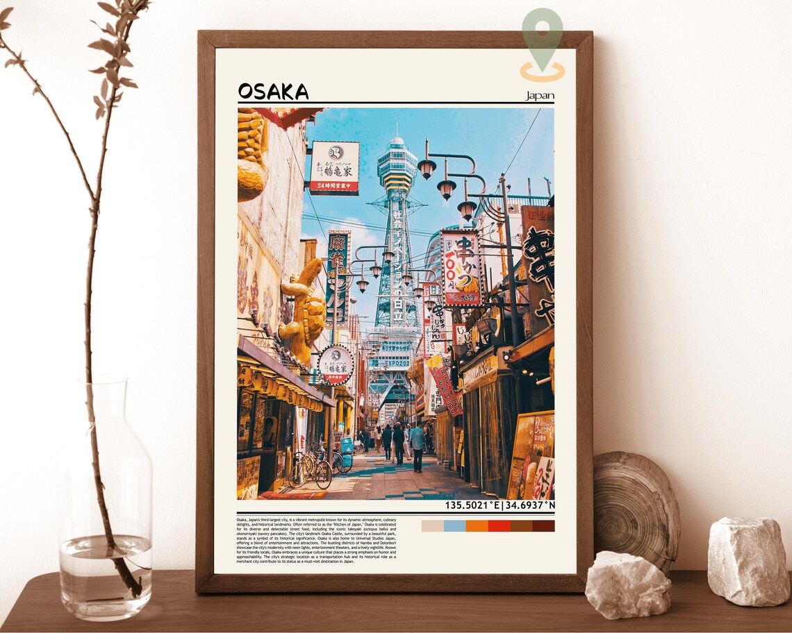 Osaka Japan Shinsekai Tower Vibrant Street Food Market Poster