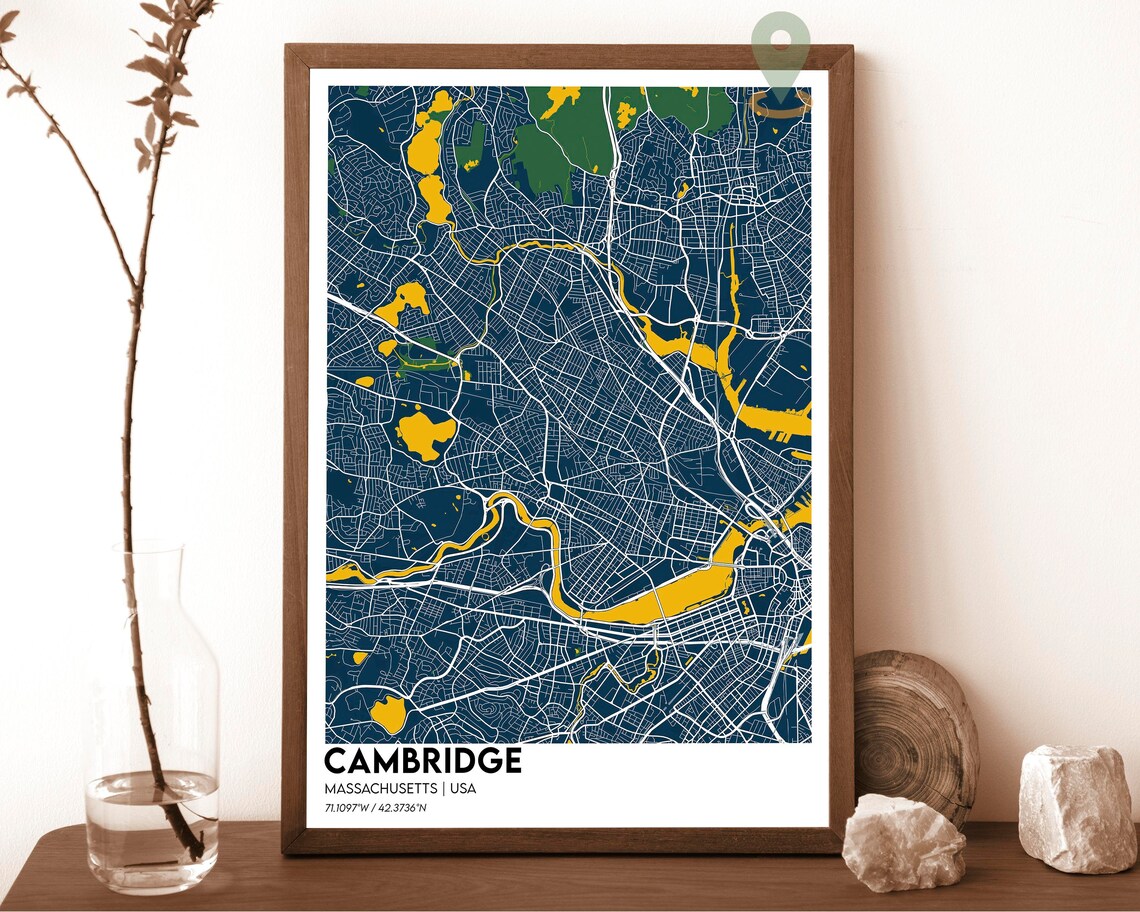 Cambridge Massachusetts Street Map Charles River Magenta Cream Art Print - Image 6