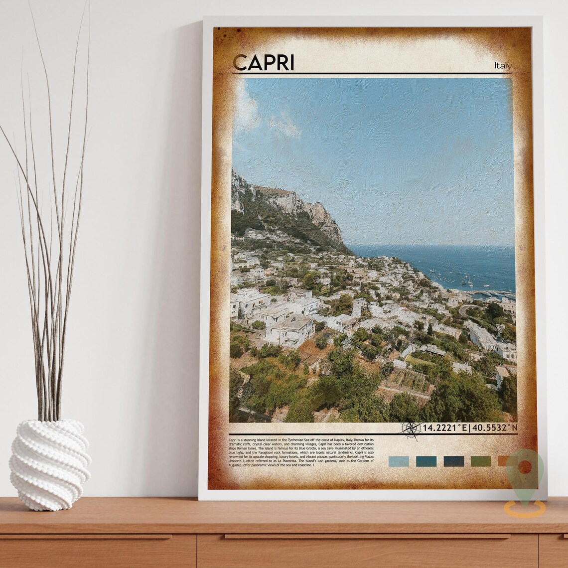 Capri Italy Whitewashed Hillside Town Sea View Island Photo Poster - Image 3