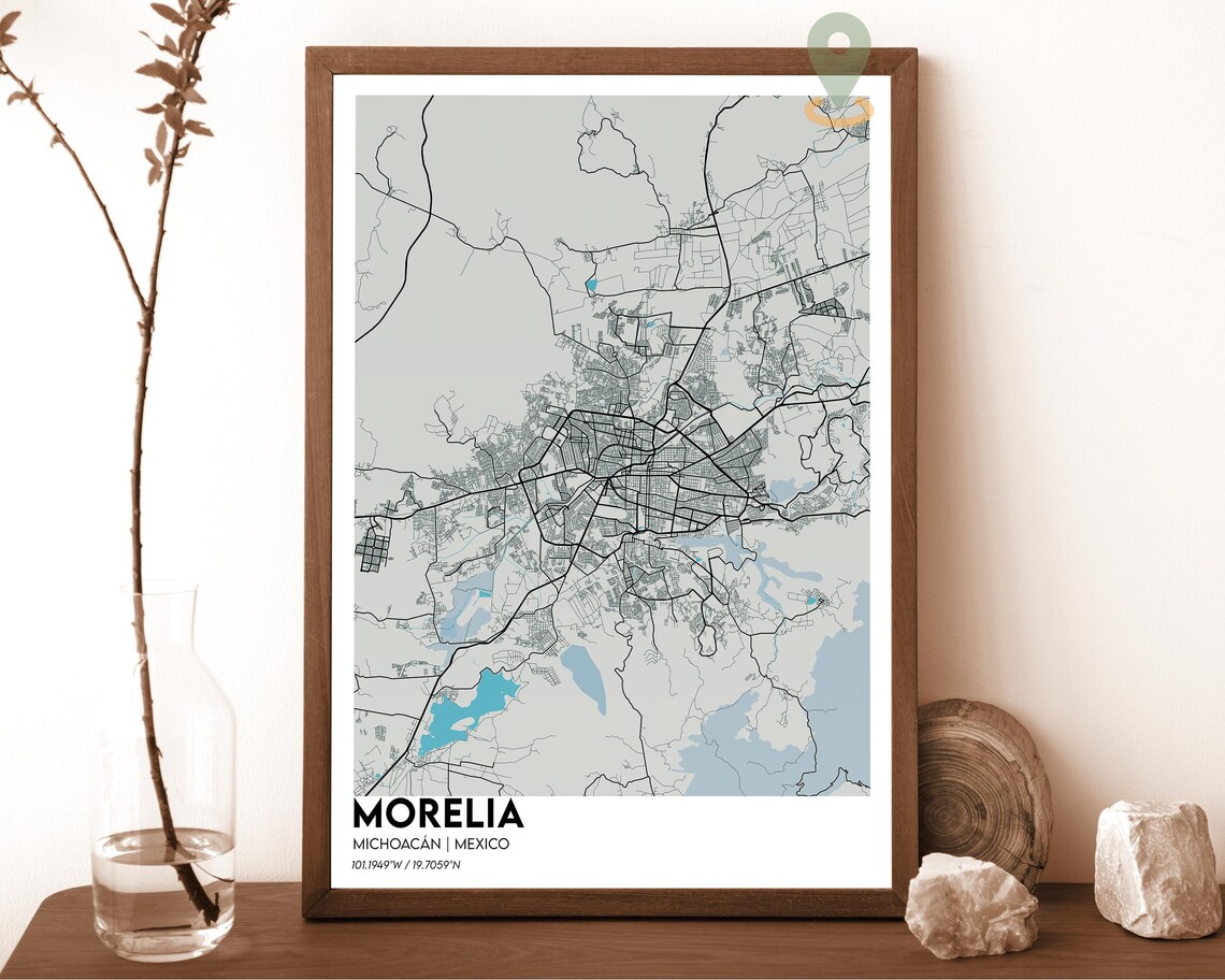 Morelia Michoacan Mexico emerald green with white streets Street Map Coordinates Poster - Image 2