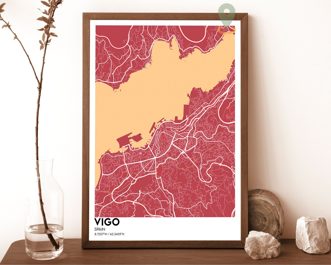 Vigo Spain Bold Teal Orange Modern Coastal City Map Art Poster - Image 4