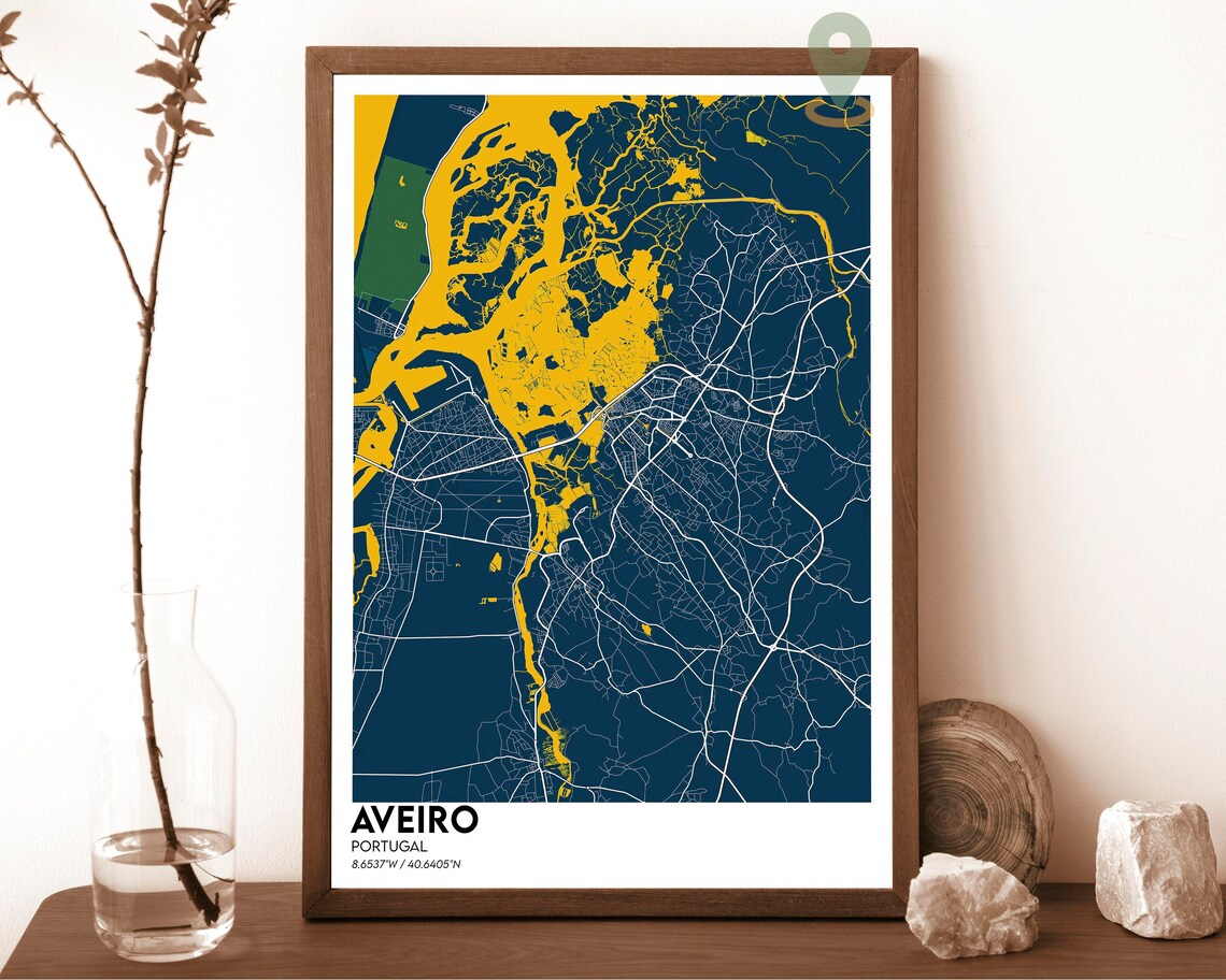 Aveiro Portugal Atlantic Coast Midnight Canal City Map Poster - Image 2