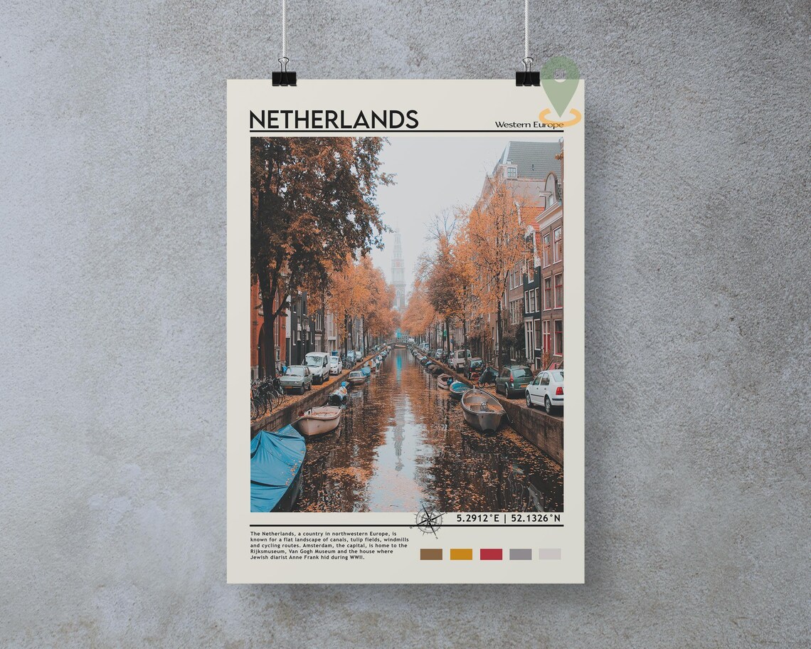 Netherlands Autumn Canal Boat Scene Vintage Travel Art Poster - Image 4