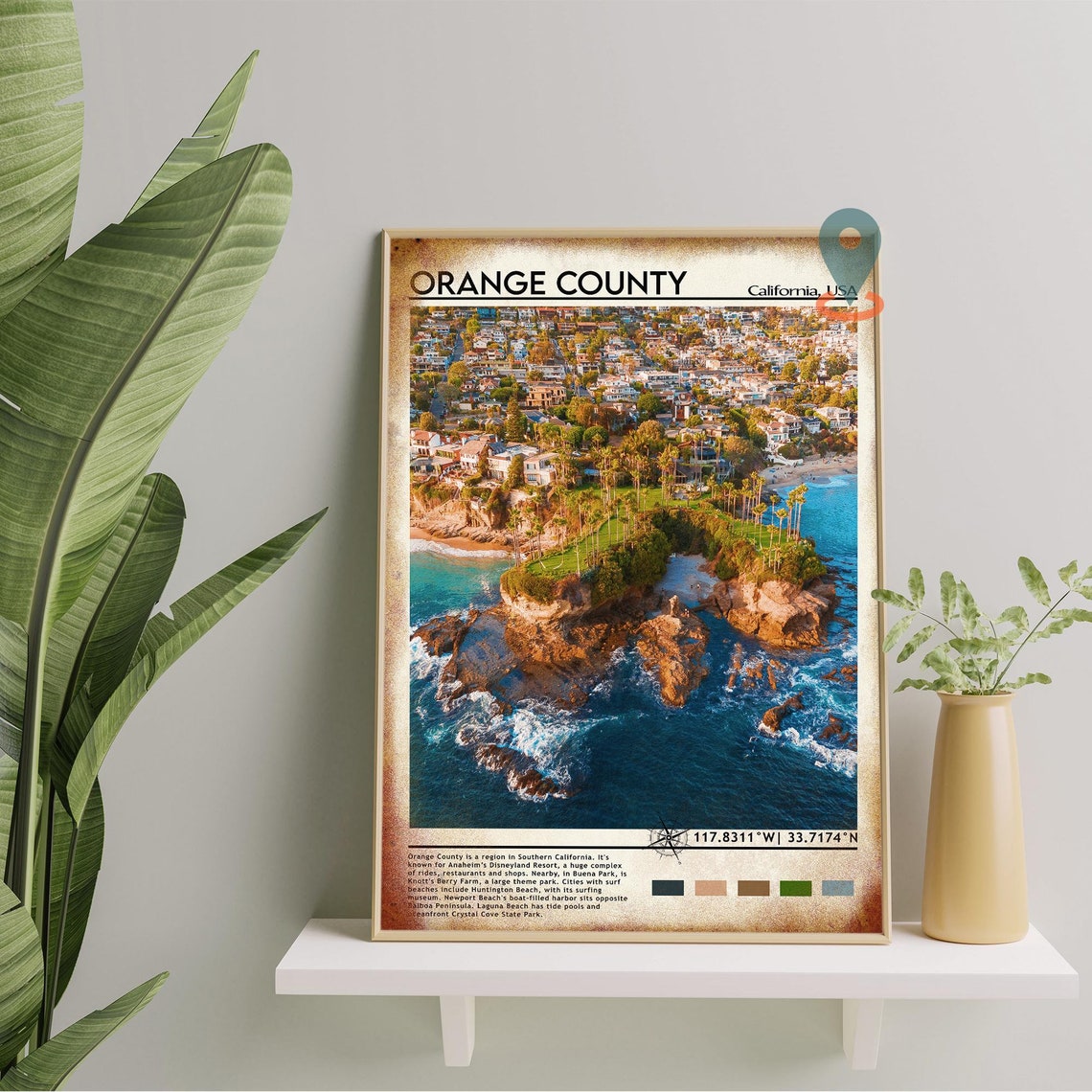 Orange County California Aerial Beach Town Coastline Beach Poster - Image 2