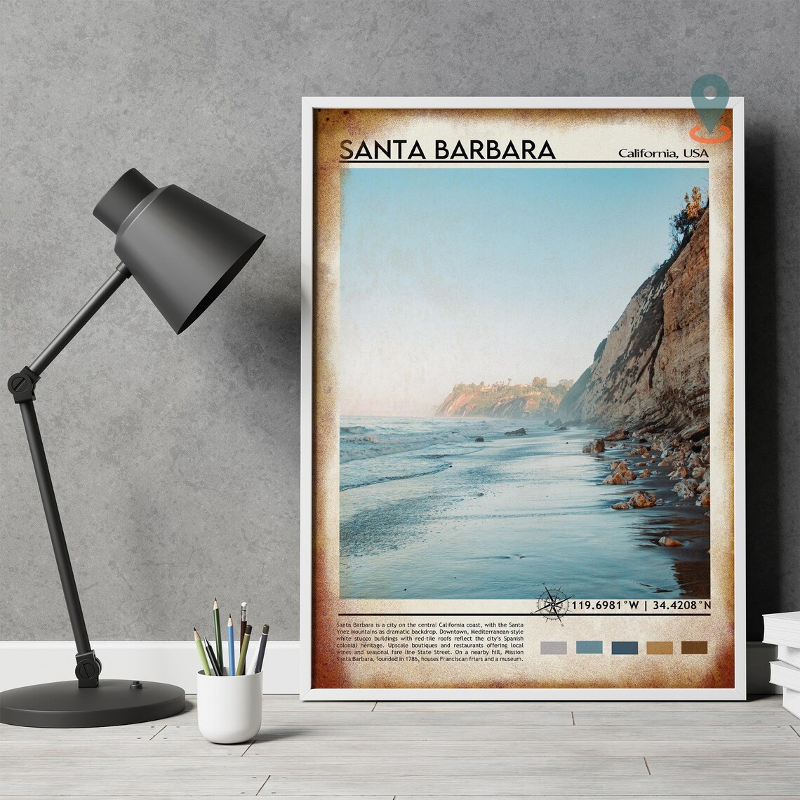 Santa Barbara California Beach Cliffs Travel Photo Poster Home Decor - Image 4