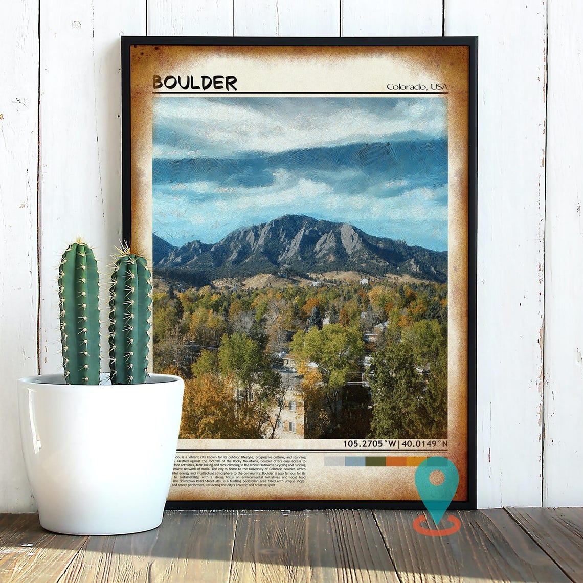 Boulder Colorado Flatirons Mountains Autumn Trees Painting Poster - Image 2