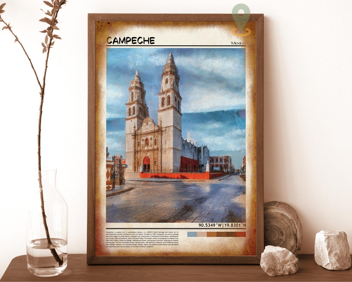 Campeche Mexico Cathedral Baroque Facade Historic Square Poster - Image 6