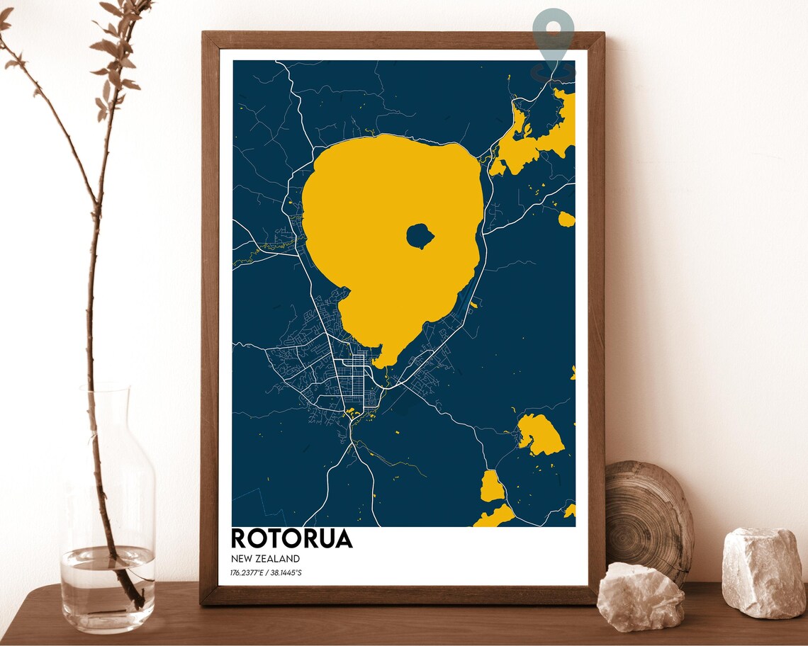 Rotorua New Zealand Dark Navy Modern Street Map Home Decor Poster - Image 6