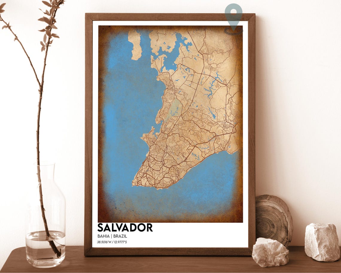 Salvador Bahia Brazil Blush Pink Dark Navy City Map Home Decor Poster - Image 3