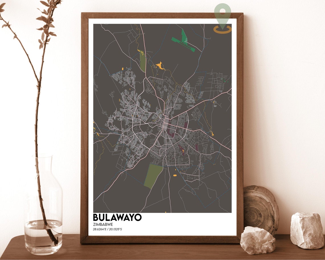 Bulawayo Zimbabwe City Map Art Poster Navy Magenta Modern Decor - Image 5
