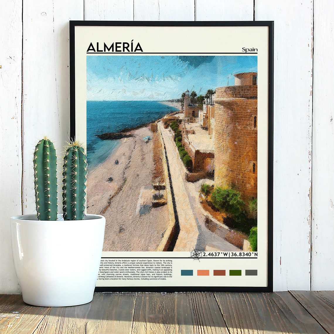 Almeria Spain Coastal Beach Historic Stone Tower Travel Poster - Image 3