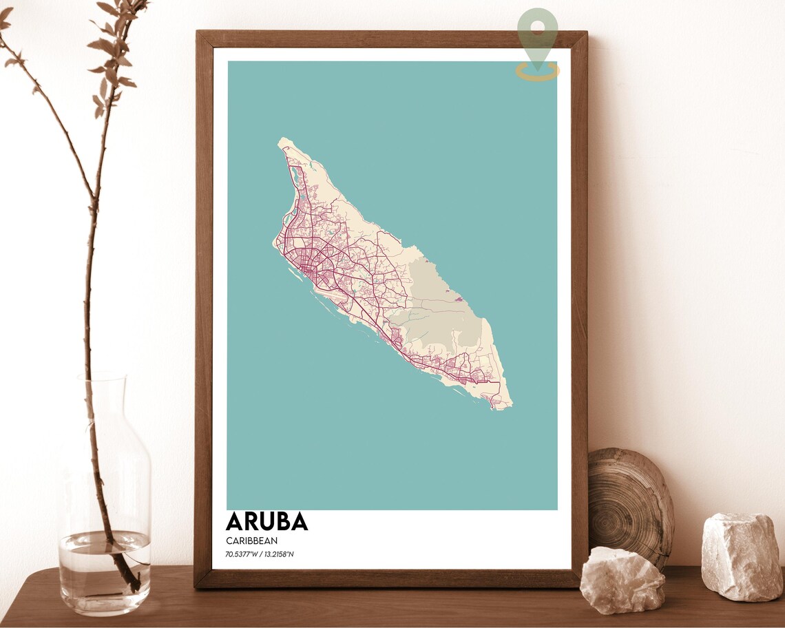 Aruba Caribbean Island Navy Gold Street Map Modern Travel Poster - Image 6