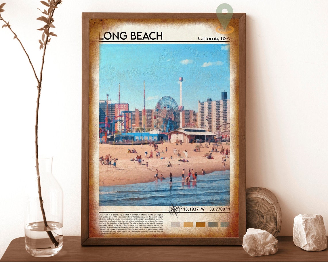 Long Beach California Beach Photo Poster Amusement Pier Scene Art - Image 6