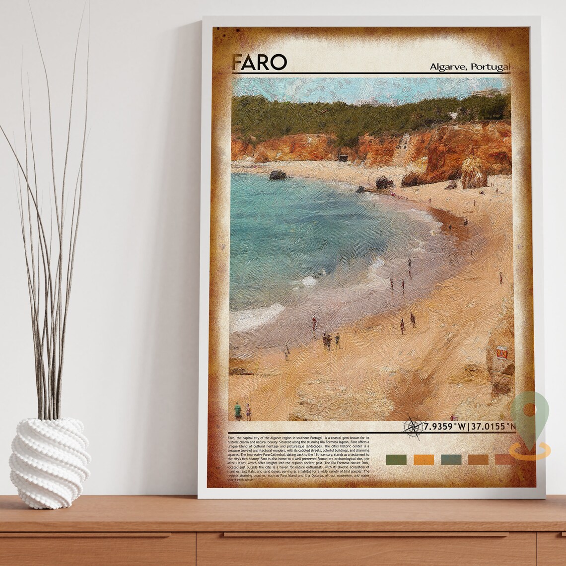 Faro Algarve Portugal Red Cliffs Sandy Beach Coastal Travel Print - Image 4