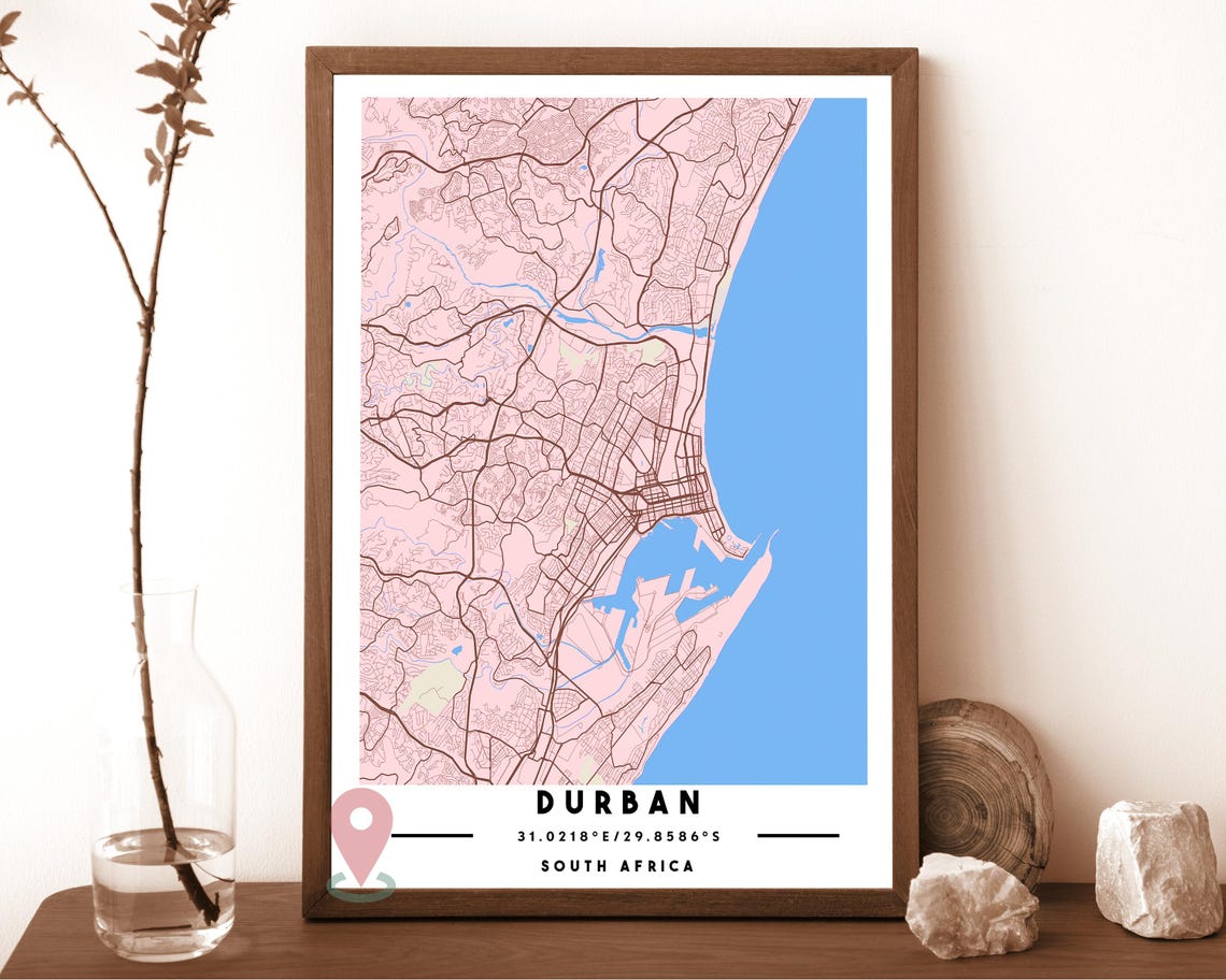 Durban South Africa Terracotta Minimal Coastal City Map Poster - Image 2