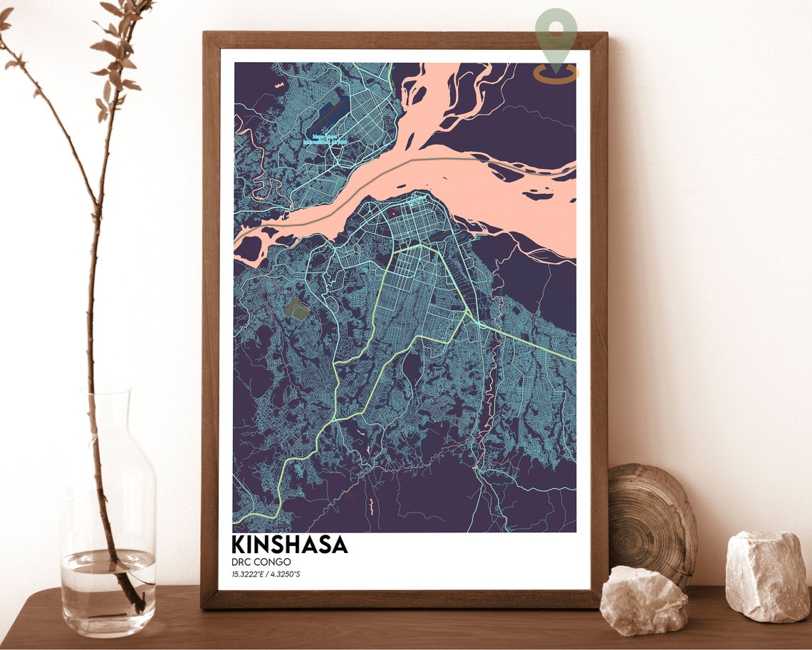 Kinshasa DRC Congo City Street Map Art Geography Travel Poster