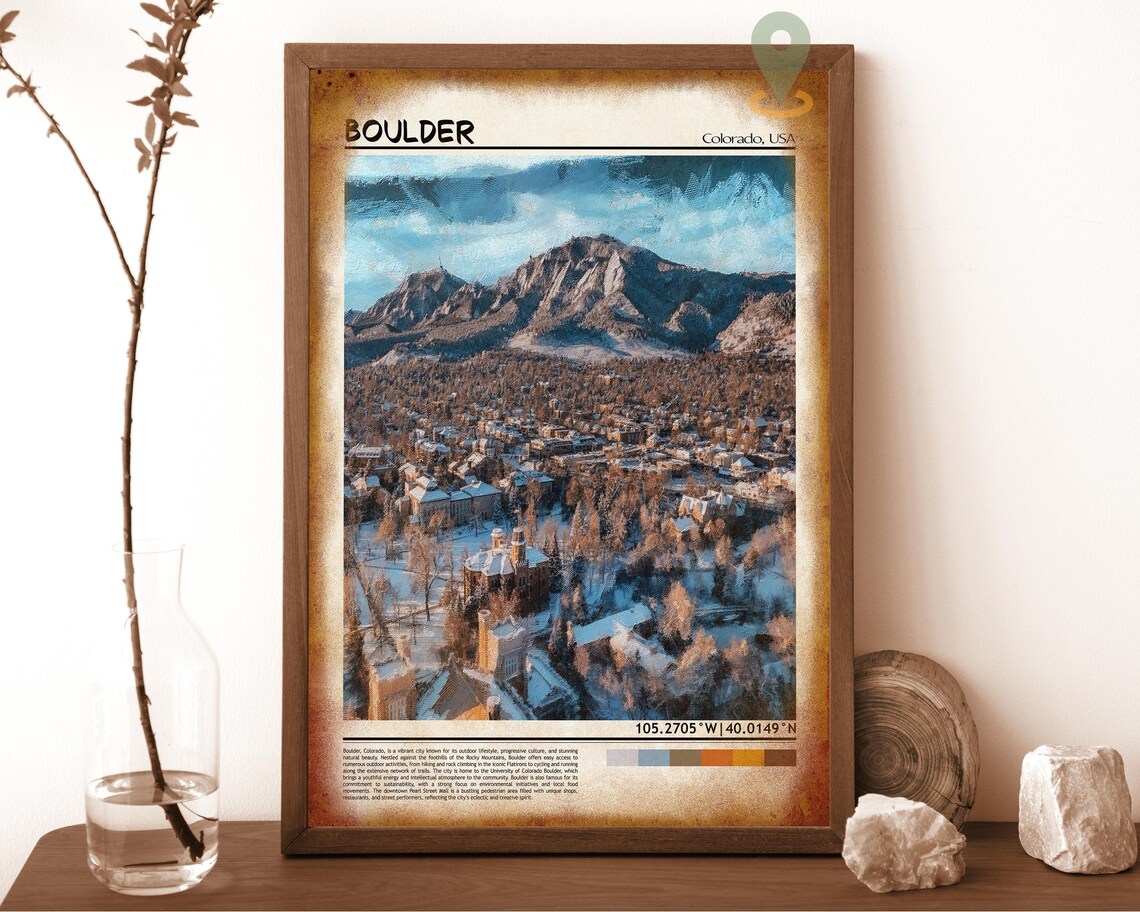Boulder Colorado Winter Aerial View of Flatirons Peaks Poster - Image 6