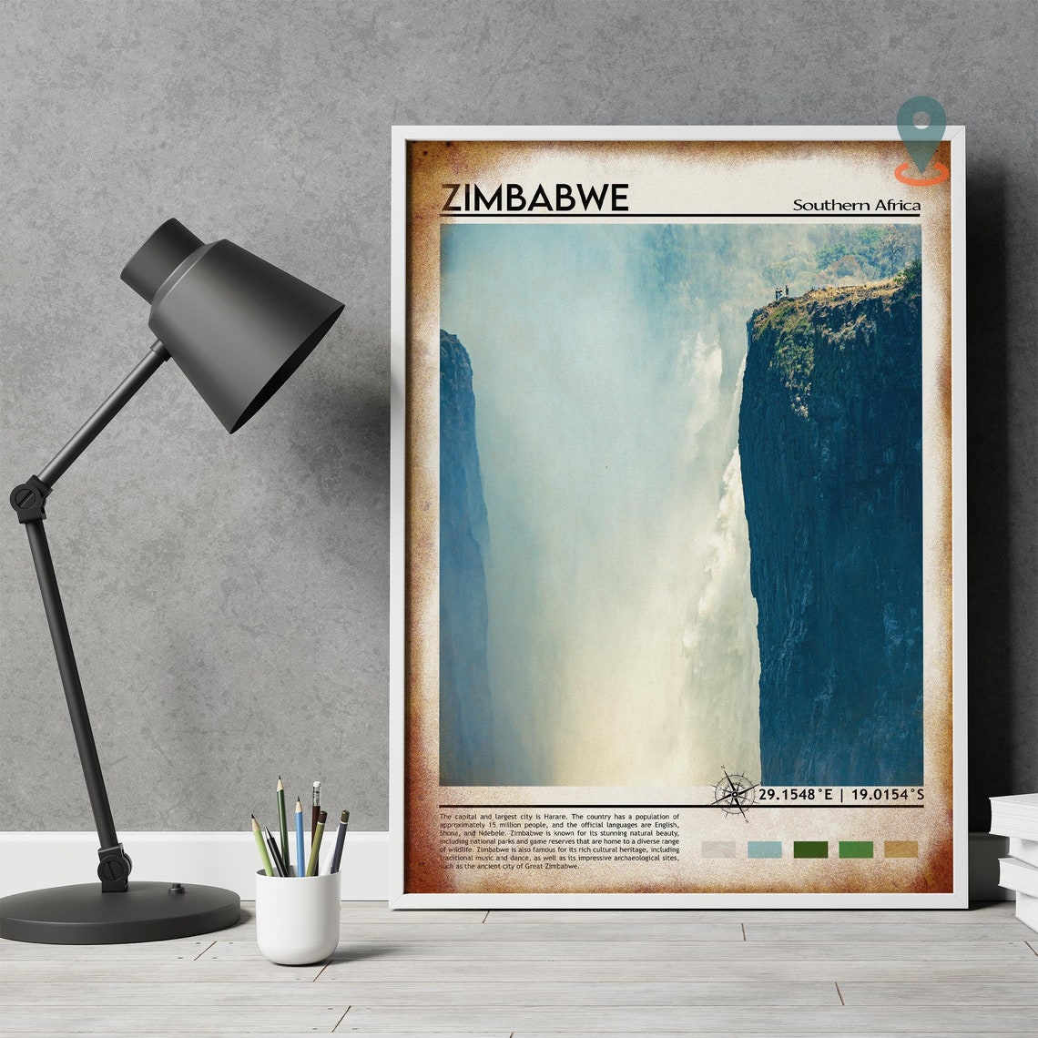 Zimbabwe Victoria Falls Misty Gorge Cliffs Southern Africa Poster - Image 4