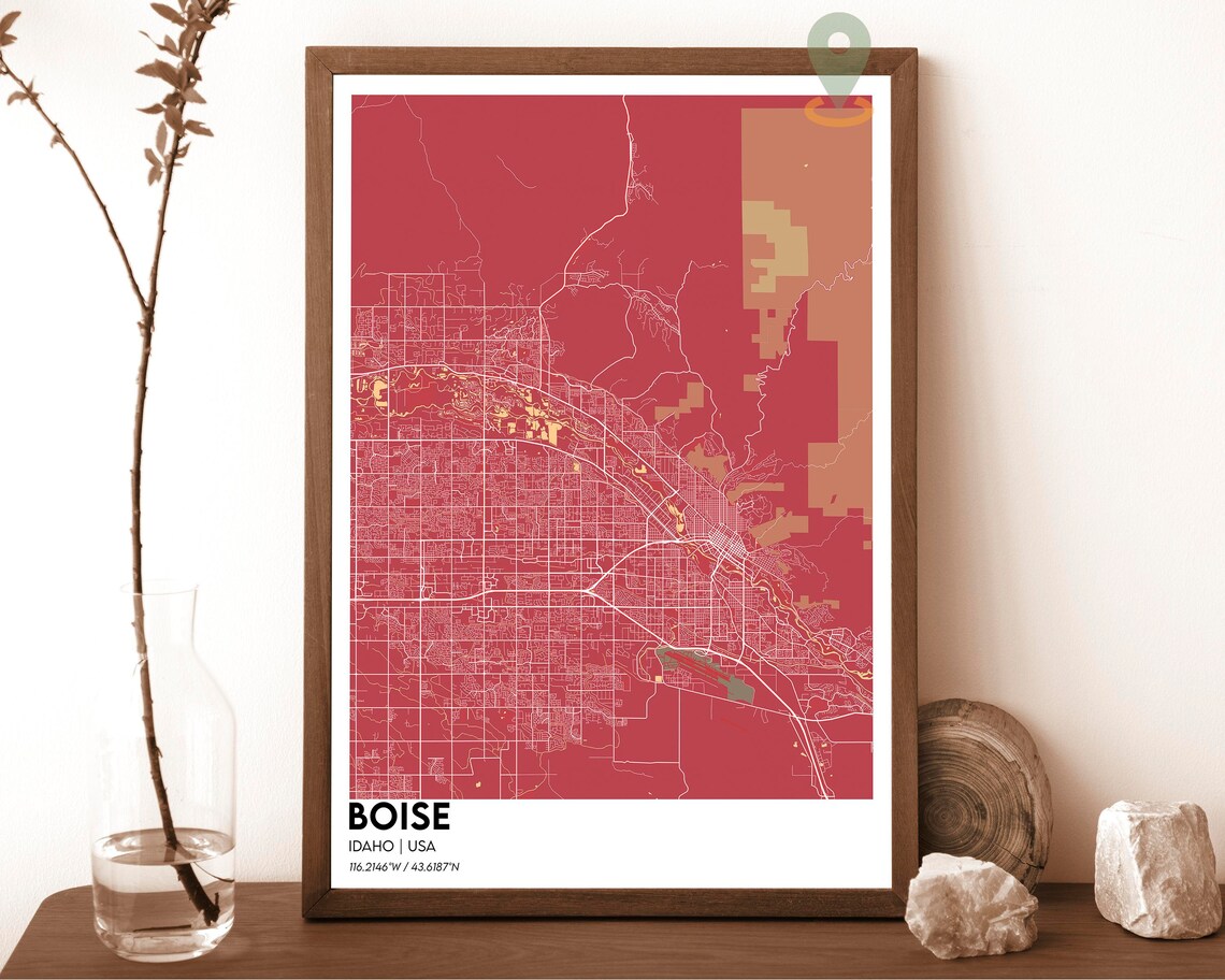 Boise Idaho USA City Map Poster Charcoal Green Modern Style Art - Image 5