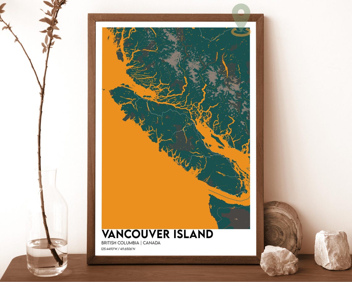 Vancouver Island Canada Map Peach Abstract Topography Poster - Image 5