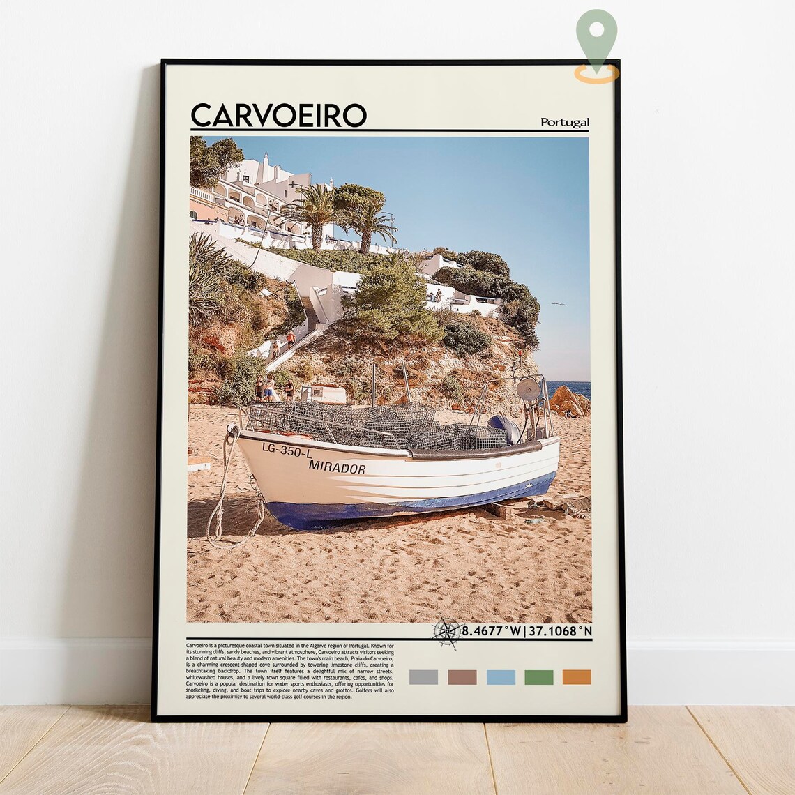 Carvoeiro Portugal Fishing Boat Beach Photo Algarve Travel Wall Art - Image 2