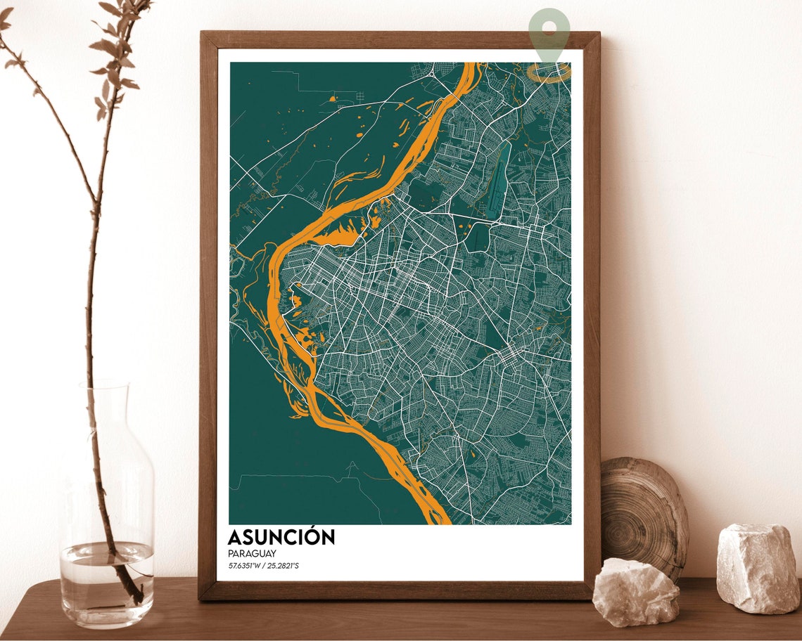 Asuncion Paraguay Dark City Map With Bright Blue River Poster - Image 6