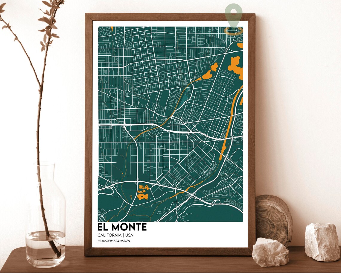 El Monte California USA Burgundy Rose Vintage City Map Poster - Image 4