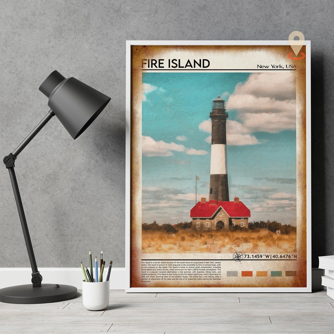 Fire Island New York Lighthouse Travel Poster Beach Beacon Art - Image 4