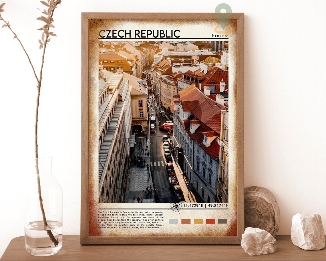 Czech Republic Europe Prague Red Rooftops Aerial Street Poster - Image 6